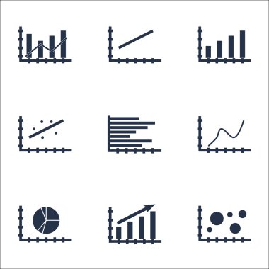 Grafikler, diyagramlar ve istatistik simgeler kümesi. Premium Kalite simgesi derleme. Simgeler, Web, uygulama ve kullanıcı arabirimi tasarımı için kullanılabilir. Vektör çizim, Eps10.