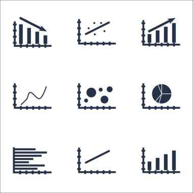 Grafikler, diyagramlar ve istatistik simgeler kümesi. Premium Kalite simgesi derleme. Simgeler, Web, uygulama ve kullanıcı arabirimi tasarımı için kullanılabilir. Vektör çizim, Eps10.