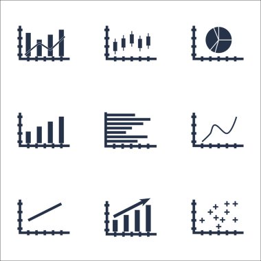 Grafikler, diyagramlar ve istatistik simgeler kümesi. Premium Kalite simgesi derleme. Simgeler, Web, uygulama ve kullanıcı arabirimi tasarımı için kullanılabilir. Vektör çizim, Eps10.