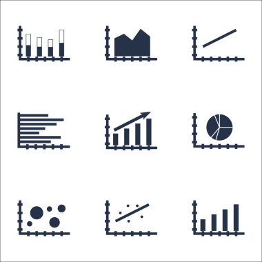 Grafikler, diyagramlar ve istatistik simgeler kümesi. Premium Kalite simgesi derleme. Simgeler, Web, uygulama ve kullanıcı arabirimi tasarımı için kullanılabilir. Vektör çizim, Eps10.