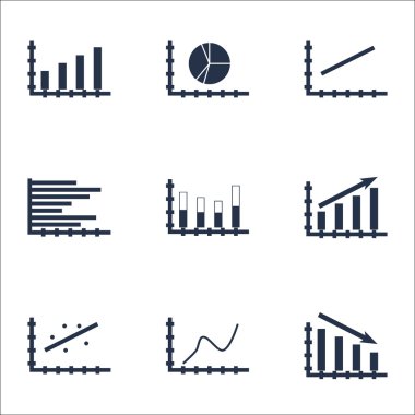 Grafikler, diyagramlar ve istatistik simgeler kümesi. Premium Kalite simgesi derleme. Simgeler, Web, uygulama ve kullanıcı arabirimi tasarımı için kullanılabilir. Vektör çizim, Eps10.