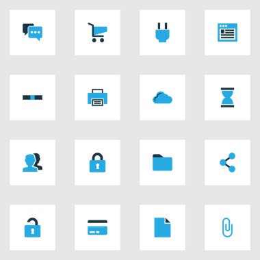 Arayüz simgeleri yorum, dizin, kilit ve diğer eksi elementlerle renklendirildi. İzole vektör illüstrasyon arayüzü simgeleri.