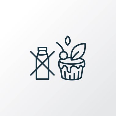 Süt ürünü olmayan ikon çizgi sembolü. Moda tarzında birinci kalite vegan kek elementi.