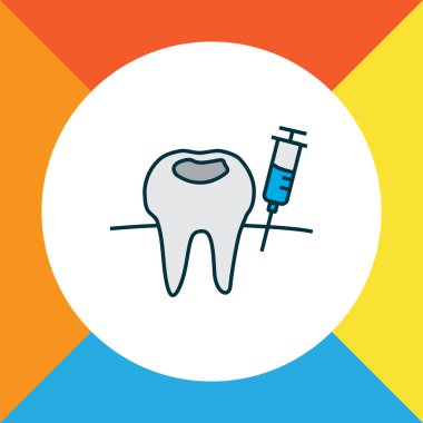 Anestezi ikonu renkli çizgi sembolü. Moda tarzında birinci kalite izole şırınga ögesi.