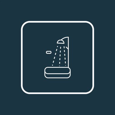 Duş simgesi çizgi sembolü. Moda tarzında birinci kalite izole edilmiş küvet elemanı.