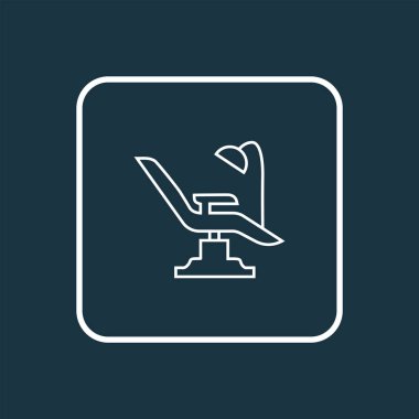 Dişçi simgesi çizgi sembolü. Moda tarzında birinci kalite izole stomatoloji koltuğu ögesi.