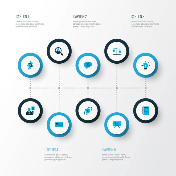 Set di icone del team colorate con scale, nido d'ape del team, scheda analitica e altri elementi della lista di controllo. Isolate icone del team illustrazione. — Foto Stock