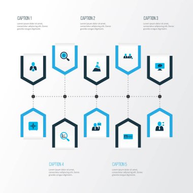 Takım simgeleri kimlik kartı, online görev sohbeti, güvenli ve diğer kişisel rozet unsurlarıyla birlikte ayarlandı. İzole vektör illüstrasyon ekibi simgeleri.