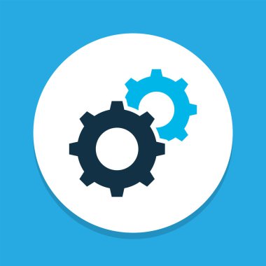 Teknoloji simgesi renkli sembol. Moda tarzında birinci kalite izole dişli ögesi.