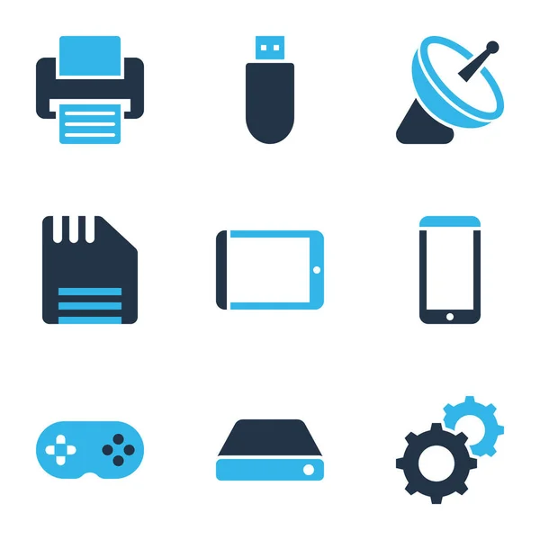 Technologie pictogrammen gekleurde set met technologie, printer, diskette en andere telefoonelementen. Afzonderlijke illustratietechniek iconen. — Stockfoto