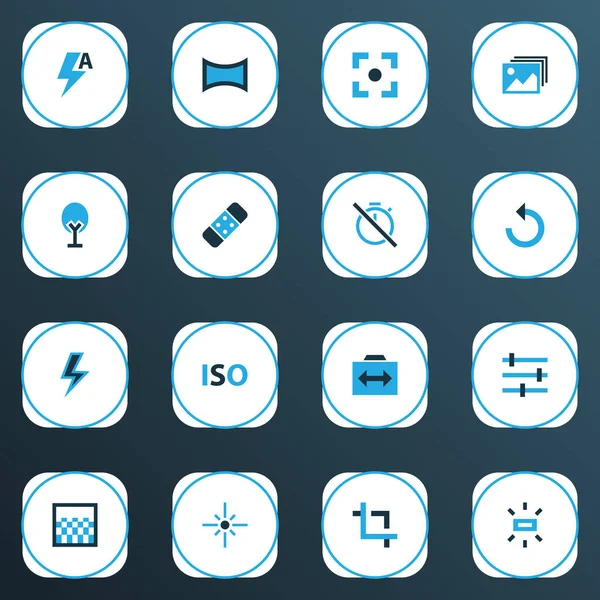 Immagine icone colorate set con cronometro, natura, automatico e altri elementi di livello di luce. Isolato vettoriale illustrazione icone immagine. — Vettoriale Stock