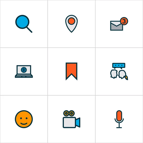 Iconos de comunicación de color conjunto de líneas con wi-fi, mensaje, compartir y otros elementos de la bandeja de entrada. Iconos de comunicación de ilustración aislada. — Foto de Stock