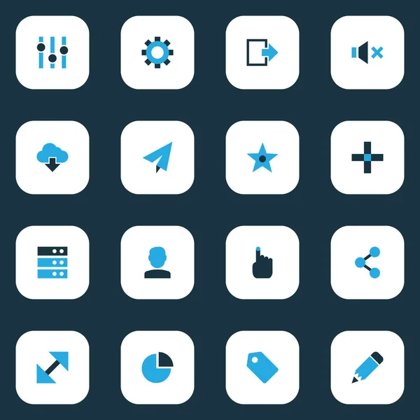 Interface pictogrammen gekleurde set met formaat wijzigen, toevoegen, stabilisator en andere taart grafiek elementen. Geïsoleerde illustratie interface pictogrammen. — Stockfoto