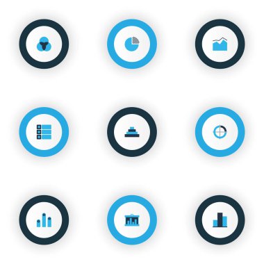 Grafikler, diyagramlar ve istatistik simgeleri kümesi. Kaliteli sembol koleksiyonu. Simgeler web, uygulama ve UI tasarımı için kullanılabilir.