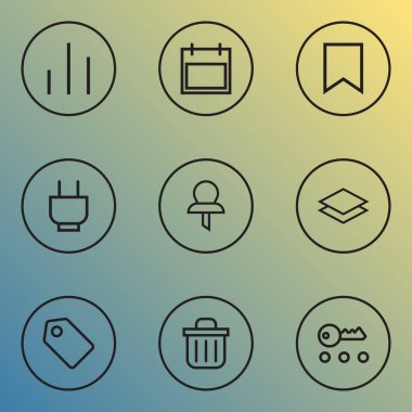 Arayüz simgeleri satır biçimi büyüteç, zamanlama, depolama ve diğer yasaklama ögeleri ile ayarlandı. İzole vektör illüstrasyon arayüzü simgeleri.