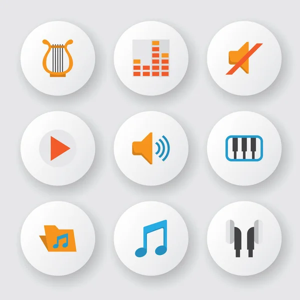 Multimedia iconen platte stijl set met muzikale, filharmonische, stille en andere knop elementen. Geïsoleerde vectorillustratie multimedia iconen. — Stockvector