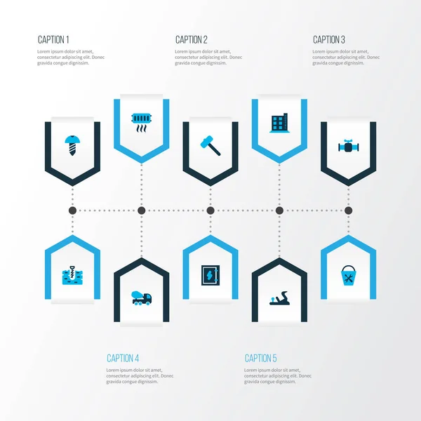 Industriella ikoner färgad uppsättning med skruv, boer, hammare för plattor och andra stopcock element. Isolerad illustration industriella ikoner. — Stockfoto