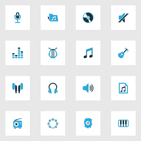 Піктограми звуку, кольоровий набір з інструментами, октавою, КД та іншими елементами любителя музики. Ізольовані Векторні ілюстрації аудіо піктограм . — стоковий вектор
