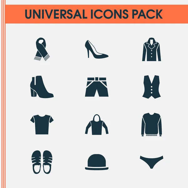 Conjunto de iconos de ropa con chaleco, bragas, zapatos de mujer y otros elementos del pañuelo. Iconos de ropa de ilustración vectorial aislado. — Vector de stock