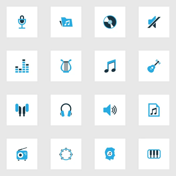 Icone audio colorate con strumenti, ottave, cd e altri elementi per gli amanti della musica. Isolate icone audio illustrazione. — Foto Stock
