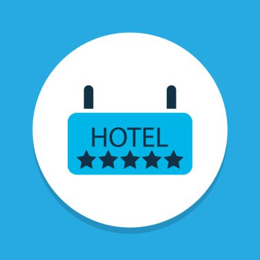 Otel simgesi renkli sembol. Moda tarzında birinci kalite izole tabela ögesi.