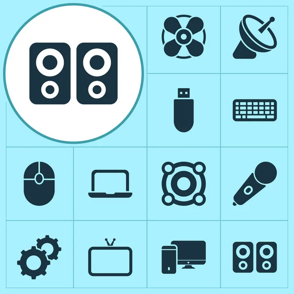 Gadget icons set with keyboard, mouse, laptop and other click elements. Isolated illustration gadget icons.