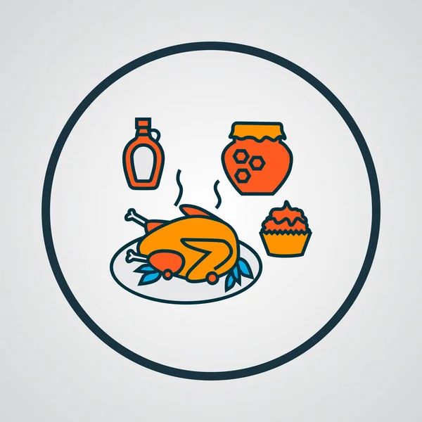 Thanksgiving dinner icon colored line symbol. Premium quality isolated food element in trendy style. — Stock Vector