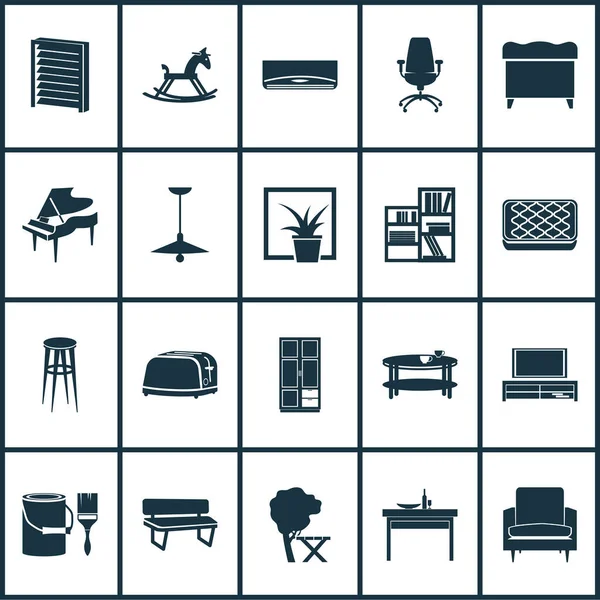 Huis pictogrammen set met lamellen, poef, salontafel en andere bar stoel elementen. Afzonderlijke illustratie huis iconen. — Stockfoto