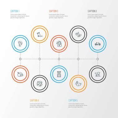 Atomik enerji, benzin bidonu, eko tapa ve diğer ticari elementlerle ekoloji simgeleri çizimi. İzole edilmiş illüstrasyon ekoloji simgeleri.