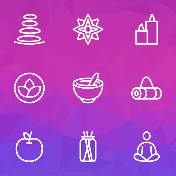 Relax icons line style set mit floralen, lotus, paraffin und anderen schüsselelementen. Isolierte Vektorillustration entspannen Symbole. — Stockvektor