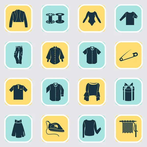 Fashionabla ikoner set med belero, hög midja kjol, byxor och andra kavaj element. Isolerade vektor illustration fashionabla ikoner. — Stock vektor