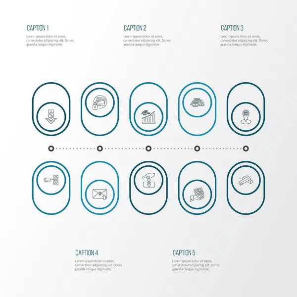 경제 아이콘들은 기부, 신용 카드, 이메일 전송 및 다른 자선 활동 요소들로 구성 된 라인 스타일이다. 고립 된 예 경제적 아이콘. — 스톡 사진