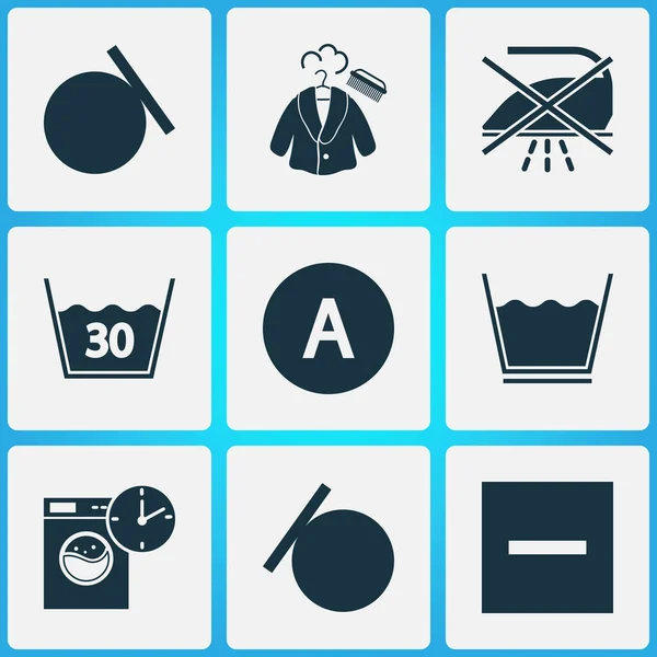 Conjunto de iconos de ropa con etiqueta, sin vapor, flatiron y otros elementos de la capa. Iconos de ropa de ilustración vectorial aislado. — Archivo Imágenes Vectoriales