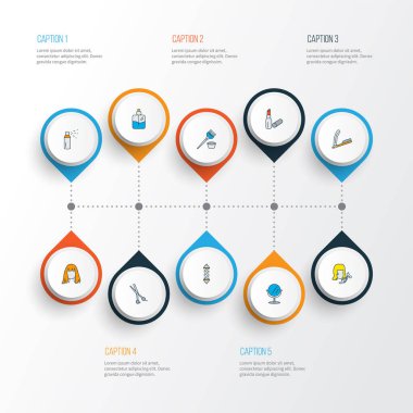 Berber simgeleri ayna, sprey, düz jilet ve diğer düz saç unsurlarıyla renklendirilmiş. İzole edilmiş berber simgeleri.