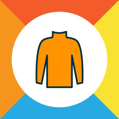 Balıkçı yaka kazak ikonu renkli çizgi sembolü. Moda tarzında birinci kalite izole kazak ögesi.