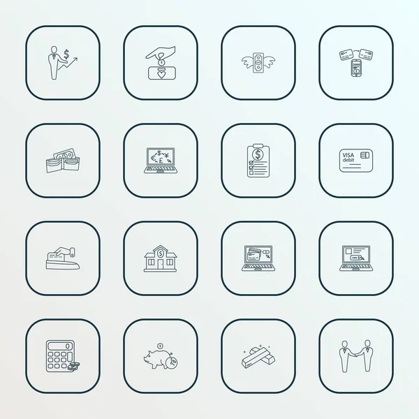 Financial icons line style set with bank, financial planner, finance calculator and other cooperation elements. Isolated illustration financial icons. — Stock Photo, Image