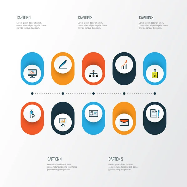 Trade icons colored line set with identification document, pen, id badge and other agreement elements. Isolated illustration trade icons. — Stock Photo, Image