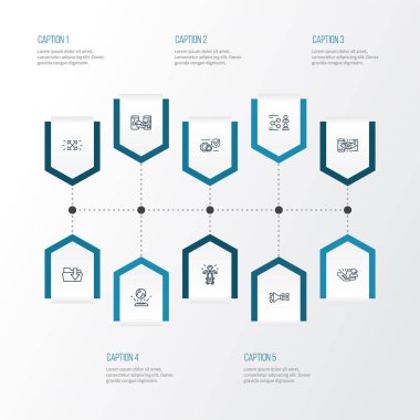 Bilgi teknolojisi simge çizgisi biçimi akıllı kişisel asistanı, veri paylaşımı, klasör indirme ve diğer cyborg ögeleri ile ayarlandı. İzole edilmiş illüstrasyon bilgi teknolojisi simgeleri.