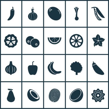 Soğan, biber, doğal ve diğer kırmızı biberli sebze ikonları. İzole edilmiş çizim sebze simgeleri.