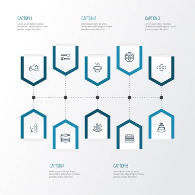 Doğum günü pastası, vejetaryen yemeği, çorba ve diğer hamburger unsurlarıyla birlikte yemek ikonları. İzole vektör illüstrasyon yemek simgeleri.