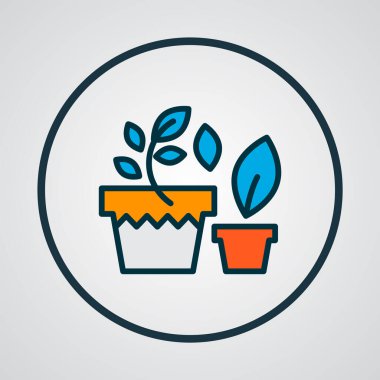 Çömlek simgesi renkli çizgi sembolündeki bitkiler. Moda tarzında birinci kalite izole çiçek saksısı ögesi.