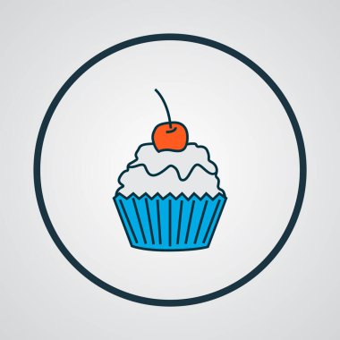 Kek ikonu renkli çizgi sembolü. Moda tarzında birinci kalite izole kek ögesi.