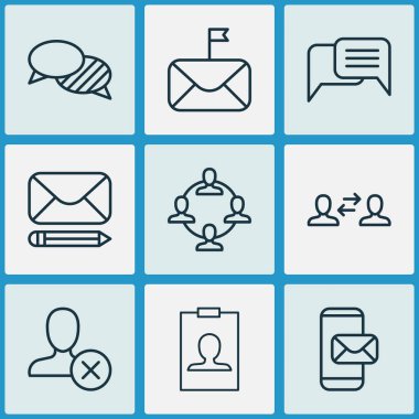 Rozet, mobil posta, kullanıcı etkileşimi ve diğer iş değişim unsurlarıyla ağ simgeleri ayarlandı. İzole edilmiş illüstrasyon ağı simgeleri.