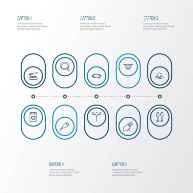 Bıçak tutacağı, Japon yemeği, şarap kadehi ve diğer şarap açacağı elementleriyle yemek pişirme ikonları dizisi. İzole vektör illüstrasyon yemek simgeleri.