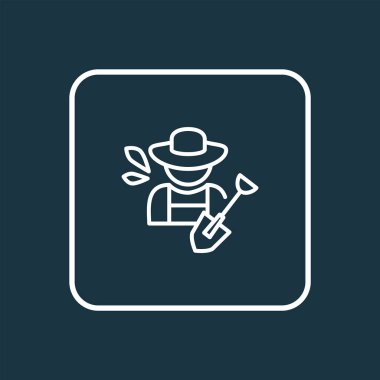 Kürek sembolü olan çiftçi. Moda tarzında birinci kalite izole bahçe elemanı.