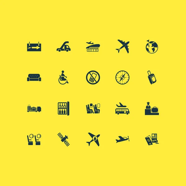 Resor ikoner set med kompass, grindar tecken, bagage check och andra handikappade element. Isolerade vektor illustration resor ikoner. — Stock vektor
