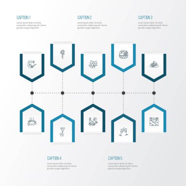 Şükran Günü ikonları, ballı set, Şükran Günü yemeği, sıcak çay ve diğer yemek unsurları. İzole vektör illüstrasyonu Şükran Günü simgeleri.