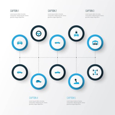 Fiş, üstü açılabilir model, sopa ve diğer çapraz elementlerle renklendirilmiş otomobil simgeleri. İzole edilmiş resimli otomobil simgeleri.