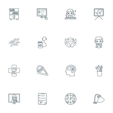 Eğitim simgeleri, öğrenim desteği, kalem, sınav kağıdı ve diğer öðrenci öðrencileriyle birlikte ayarlanmýþ. İzole vektör illüstrasyon eğitim simgeleri.