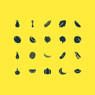 Beyaz lahana, baklagil, soğan ve diğer sarımsak elementleriyle hazırlanmış sebze ikonları. İzole vektör illüstrasyon sebze simgeleri.